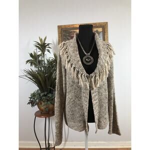 Chico’s 2 Women Metallic Cardigan Sweater Long Sleeve Shawl Neck Knit Y2K Boho